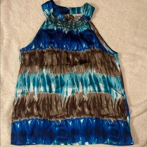 Fred David Blue Smocked Sleeveless Blouse